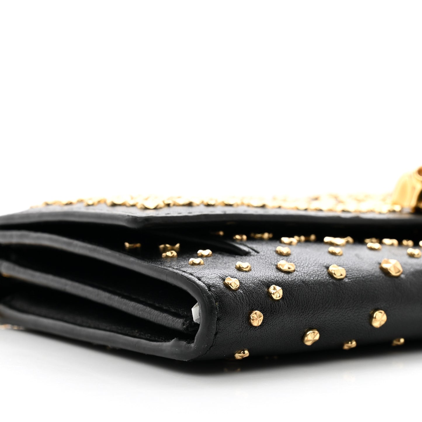 Calfskin Studded Skull Wallet on Chain Black