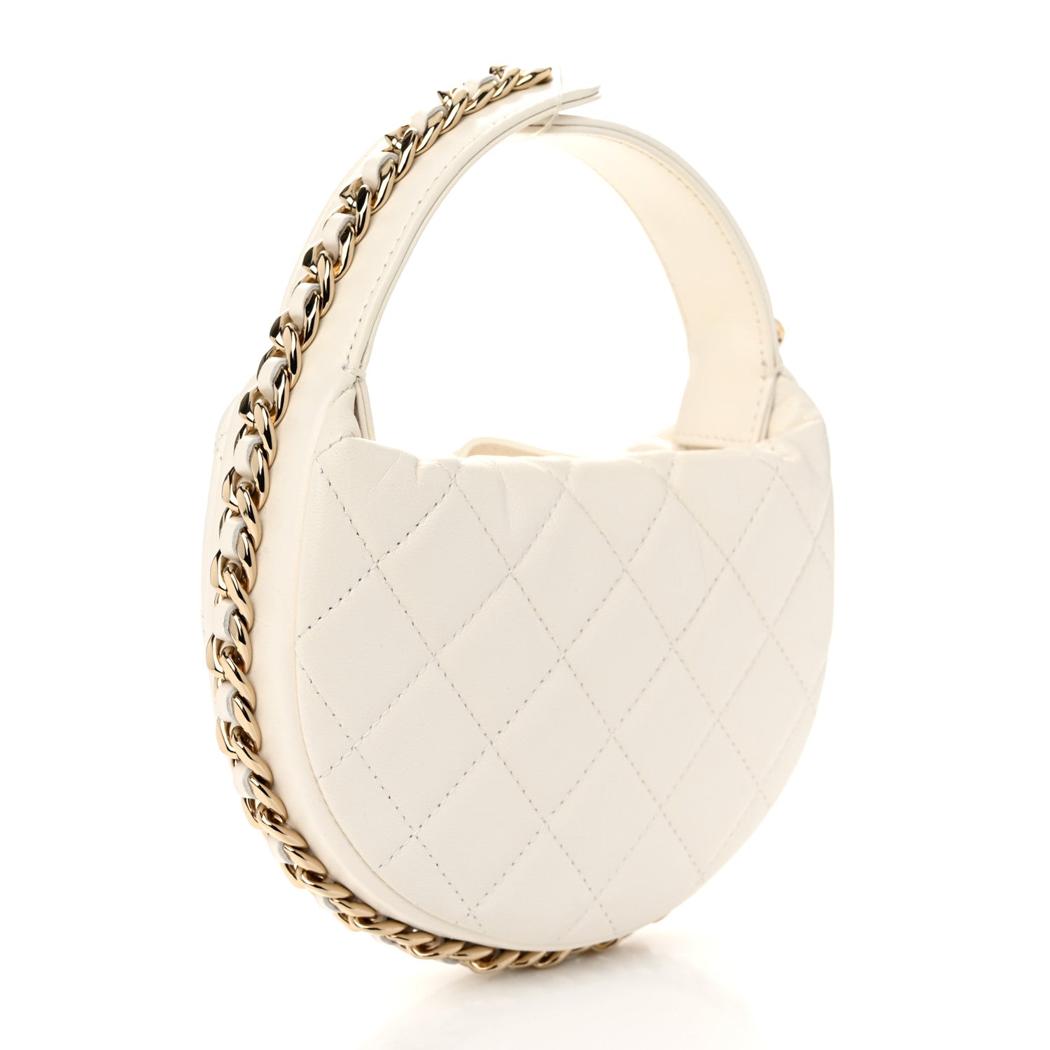 Chanel Lambskin Quilted Chain Around Pouch Hobo White 3 of 10