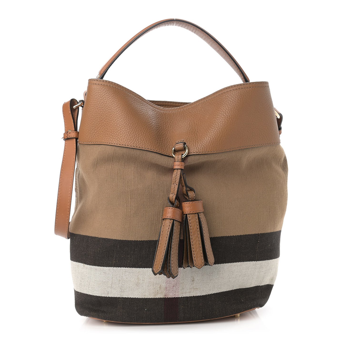 Grainy Calfskin Canvas Mega Check Medium Ashby Tassel Hobo Saddle Brown