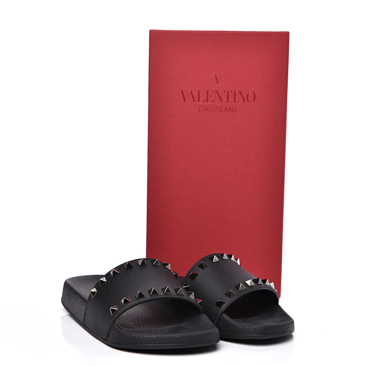 Rubber Rockstud Slide Sandals 36 Black