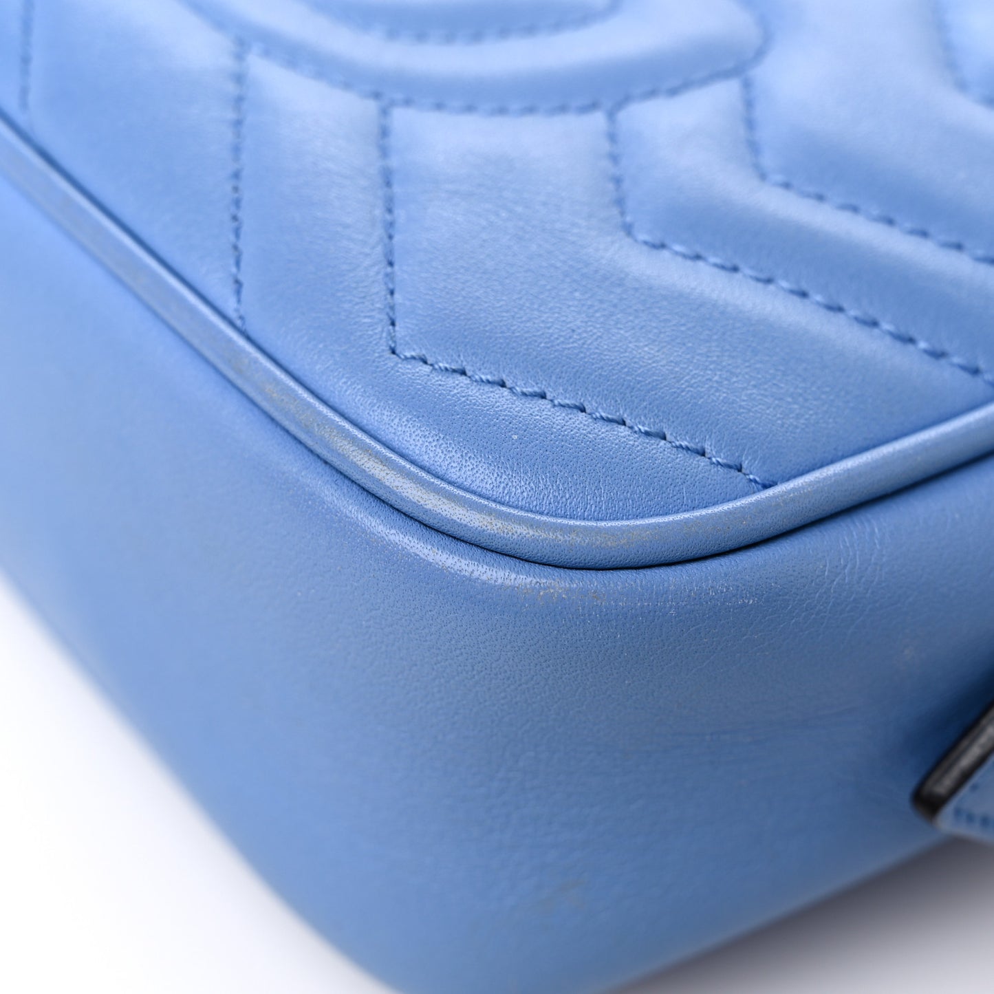 Calfskin Matelasse Mini GG Marmont Chain Shoulder Bag Clear Sky Blue