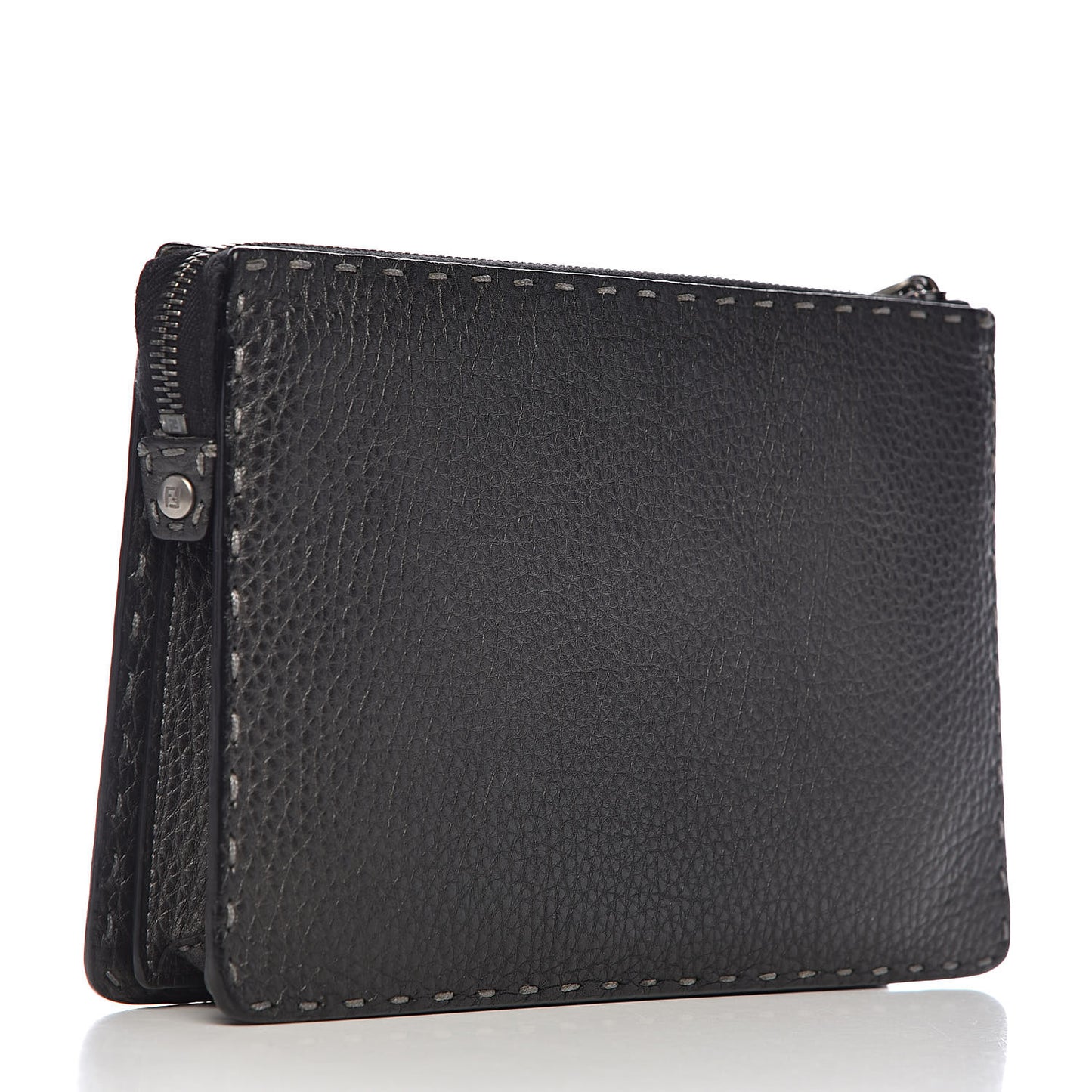 Cuoio Romano Lux Selleria Monster Eyes Embossed Slim Clutch Asfalto