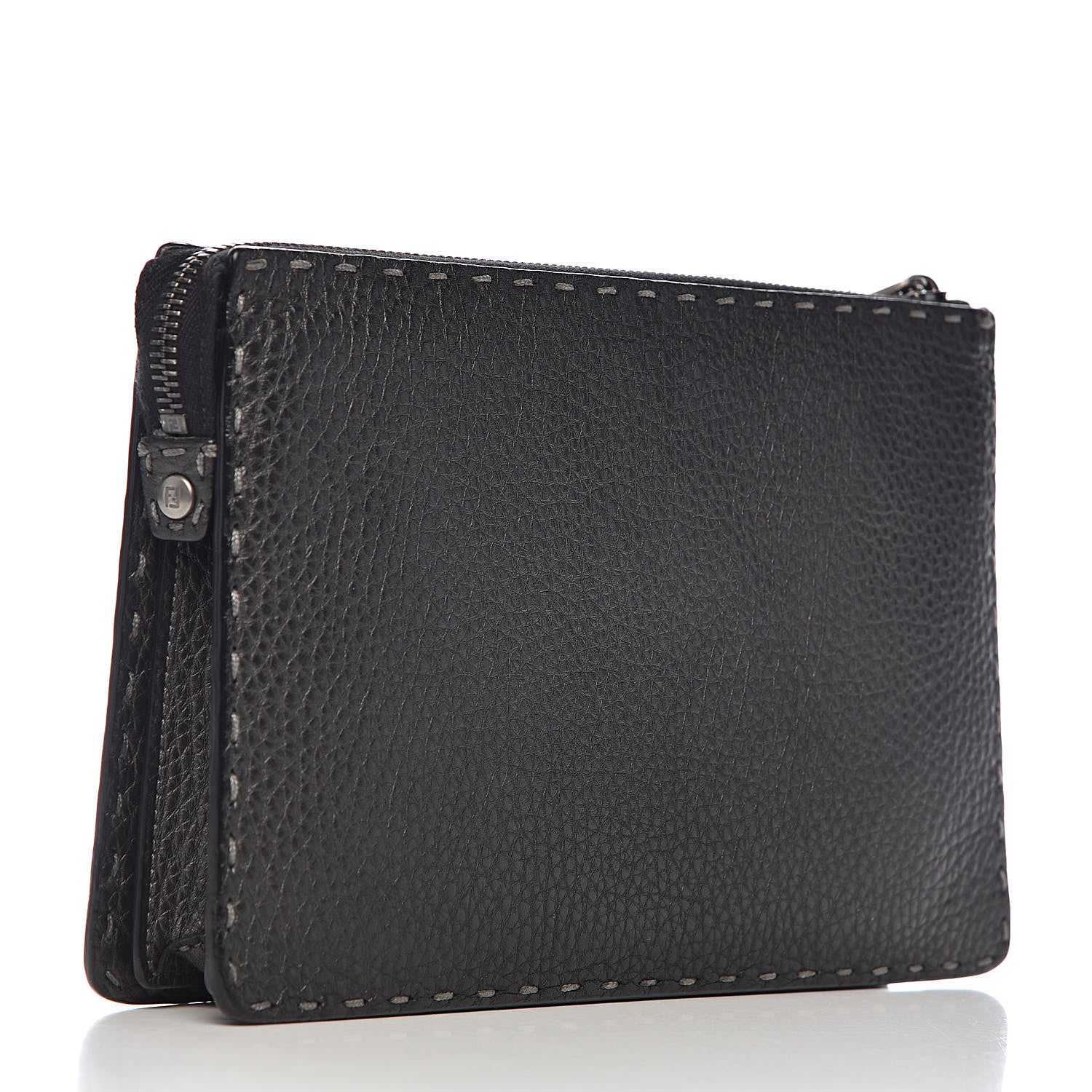 Fendi Cuoio Romano Lux Selleria Monster Eyes Embossed Slim Clutch Asfalto 3 of 9