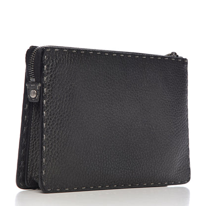 Fendi Cuoio Romano Lux Selleria Monster Eyes Embossed Slim Clutch Asfalto 3 of 9