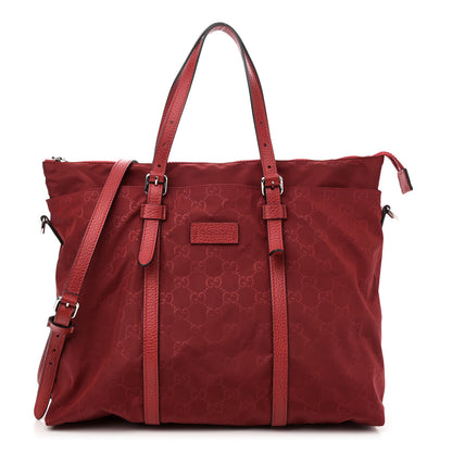 Gucci Nylon Monogram Dollar Calfskin Tote Vibrant Red 1 of 10