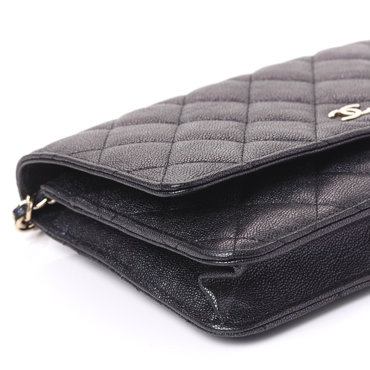 Iridescent Caviar Quilted Wallet On Chain WOC Black