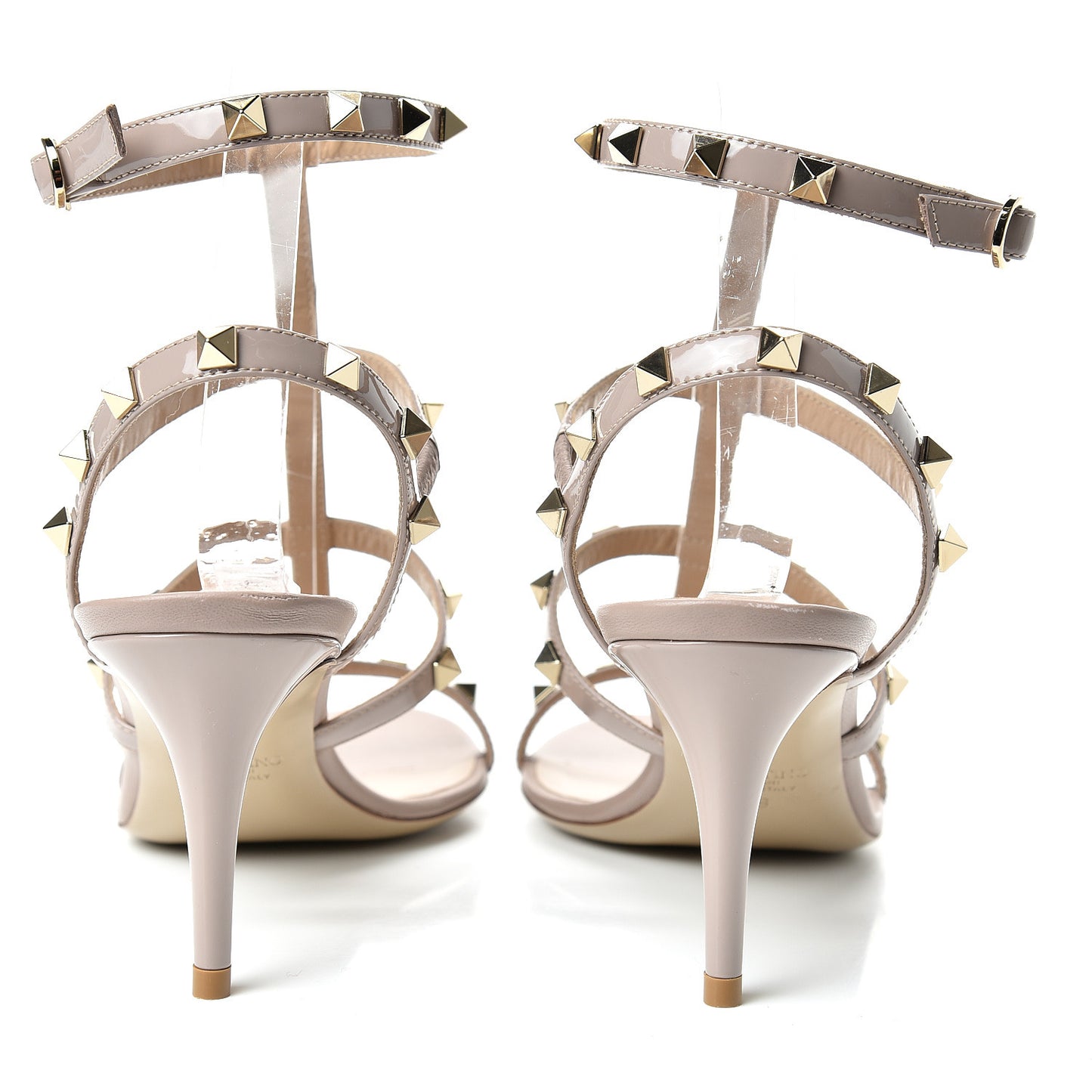 Patent Rockstud Gladiator Mid-Heel Sandals 39 Poudre