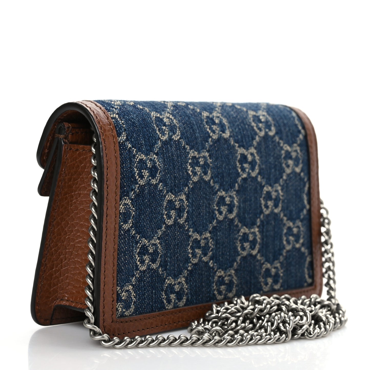New Denim GG Monogram Dollar Calfskin Enamel Super Mini Dionysus Shoulder Bag Blue Tea Cuir Epilog Electric Blue