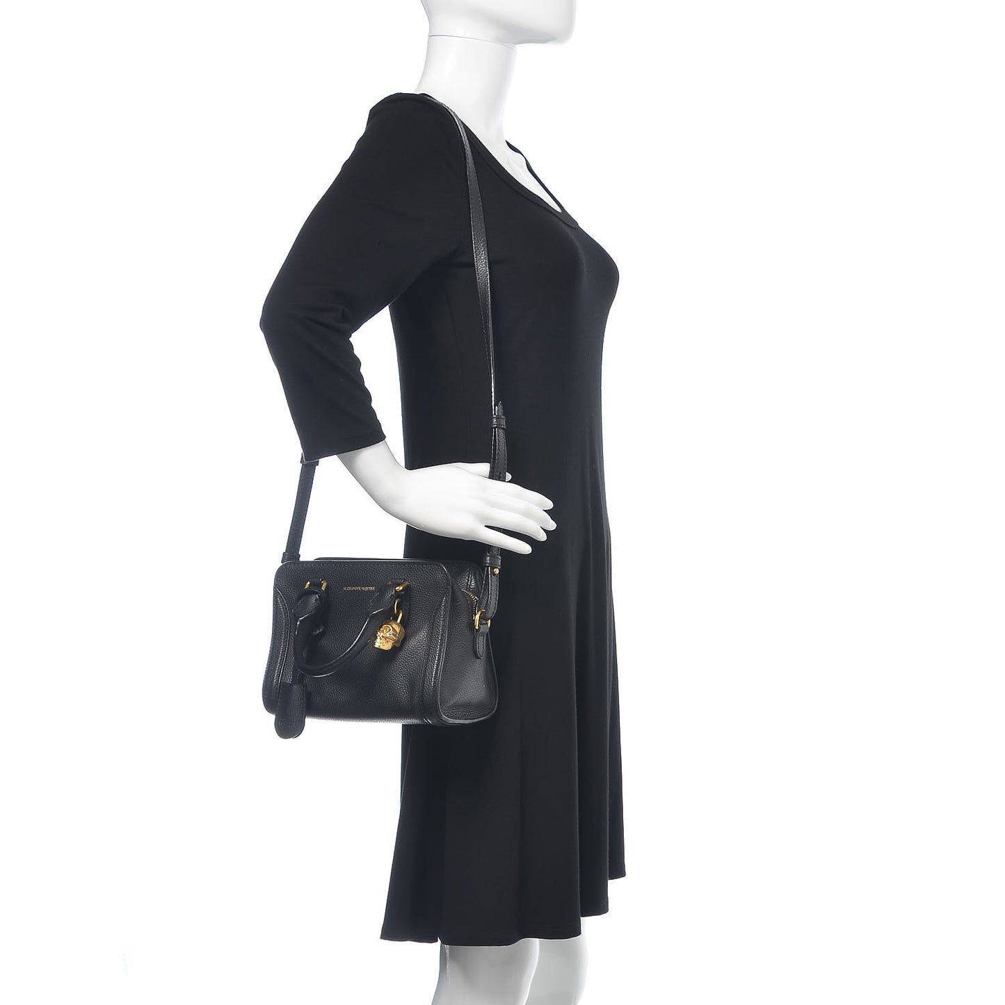 Pebbled Calfskin Mini Padlock Tote Black