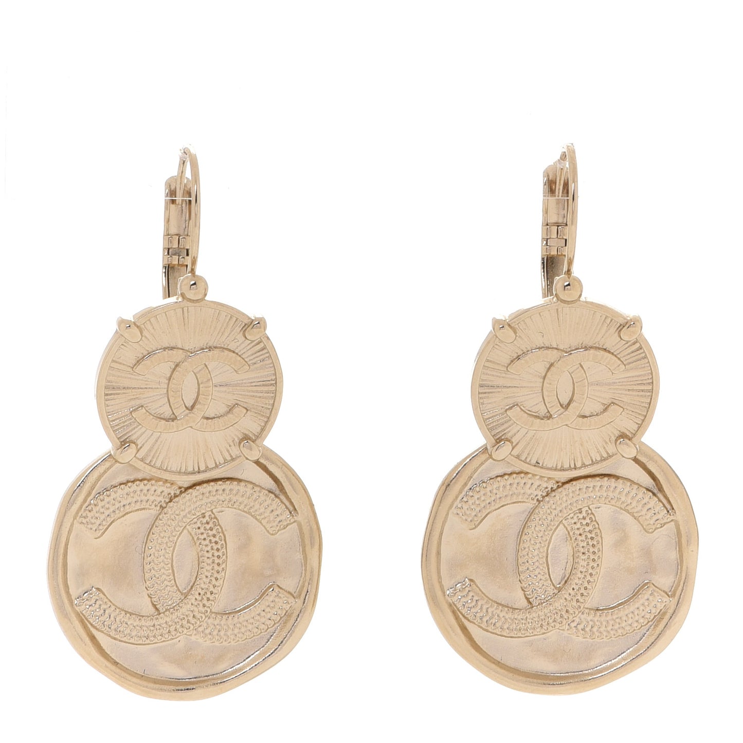 Metal Round CC Medallion Drop Earrings Gold