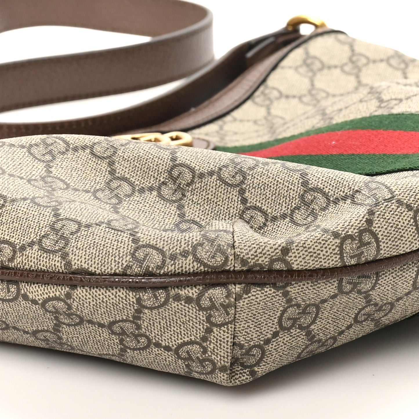 GG Supreme Monogram Web Small Ophidia Half Moon Hobo Brown