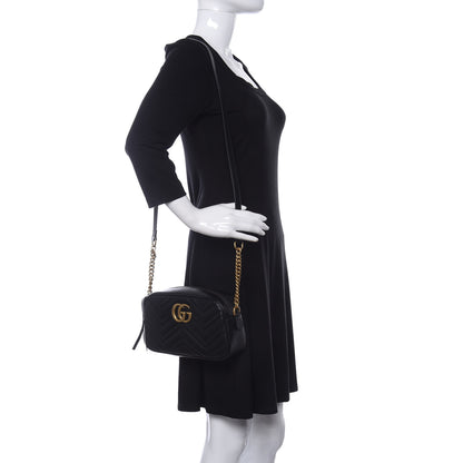 Gucci Calfskin Matelasse Small GG Marmont Chain Shoulder Bag Black 2 of 11