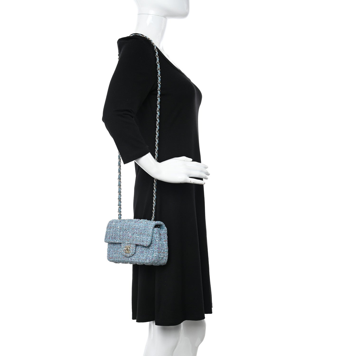 Chanel Tweed Quilted Mini Rectangular Flap Turquoise Purple White Red 2 of 11