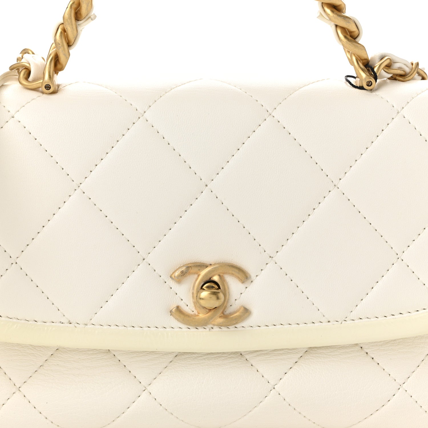Chanel Lambskin Patent Quilted Small La Parisienne Top Handle Flap White 8 of 12