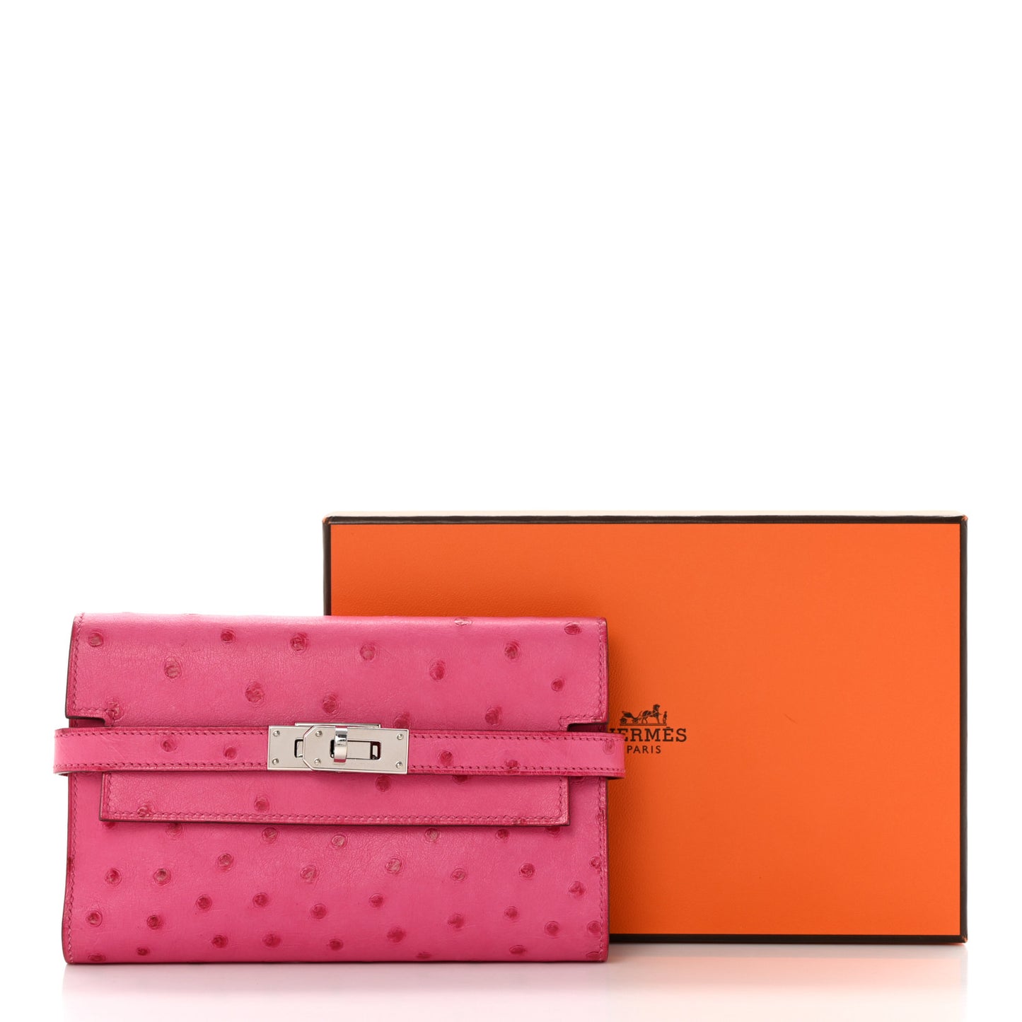 Ostrich Kelly Medium Wallet Rose Tyrien