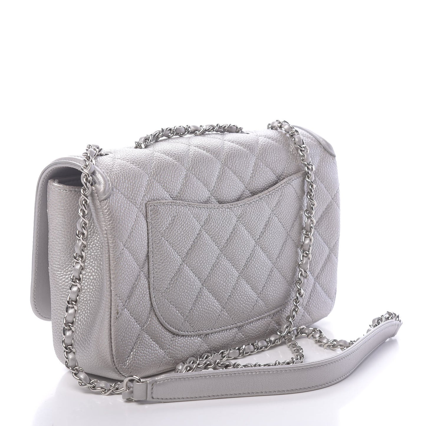 Metallic Caviar Quilted Small CC Filigree Flap Silver