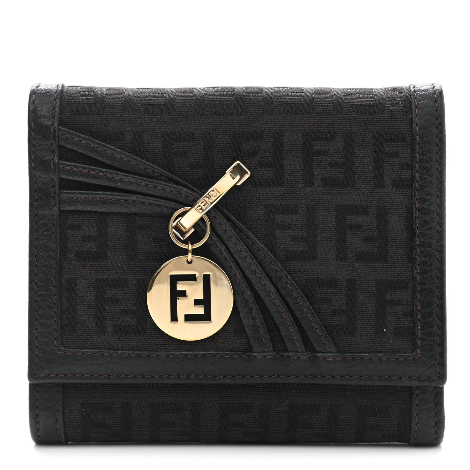 Fendi Zucchino Tri-Fold Envelope Wallet Black 1 of 9