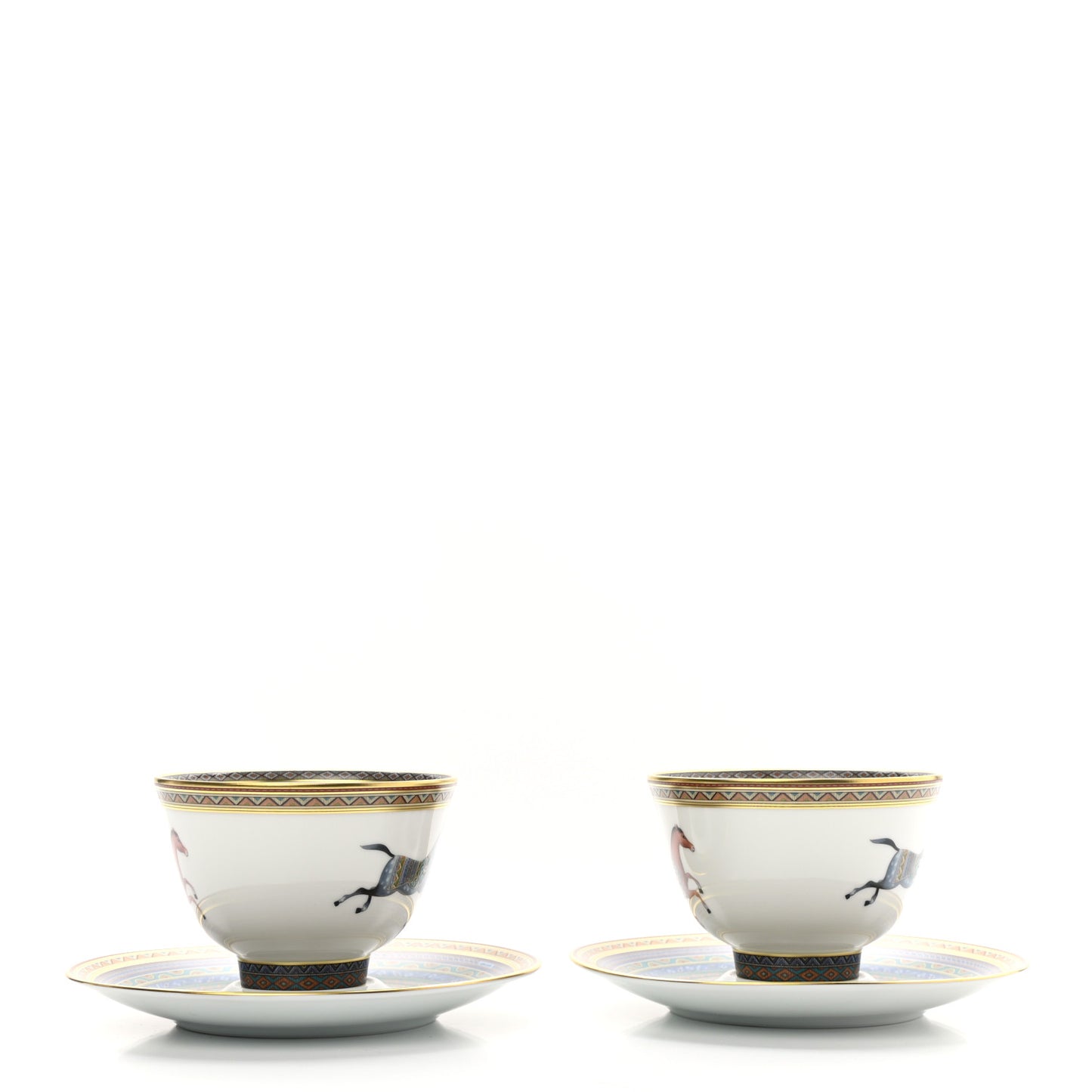 Porcelain Cheval d'Orient Tea Cup and Saucer Set of 2