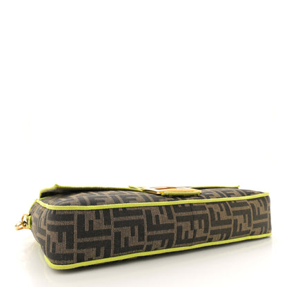 Fendi Fabric Jacquard FF 1974 Large Baguette Tobacco Moro Giallo Fluo 4 of 11