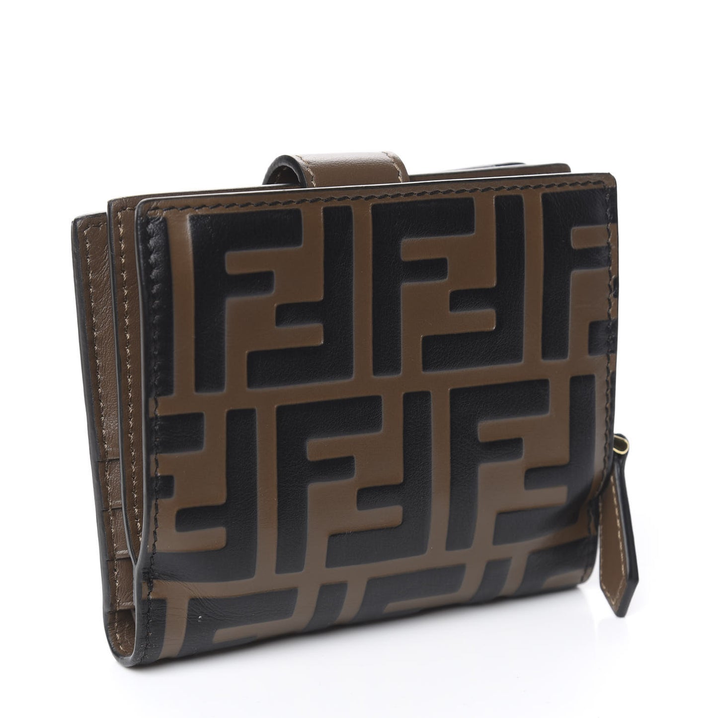 Vitello Soft F is Fendi Bi-Color FF 1974 Embossed Compact Wallet Maya Black