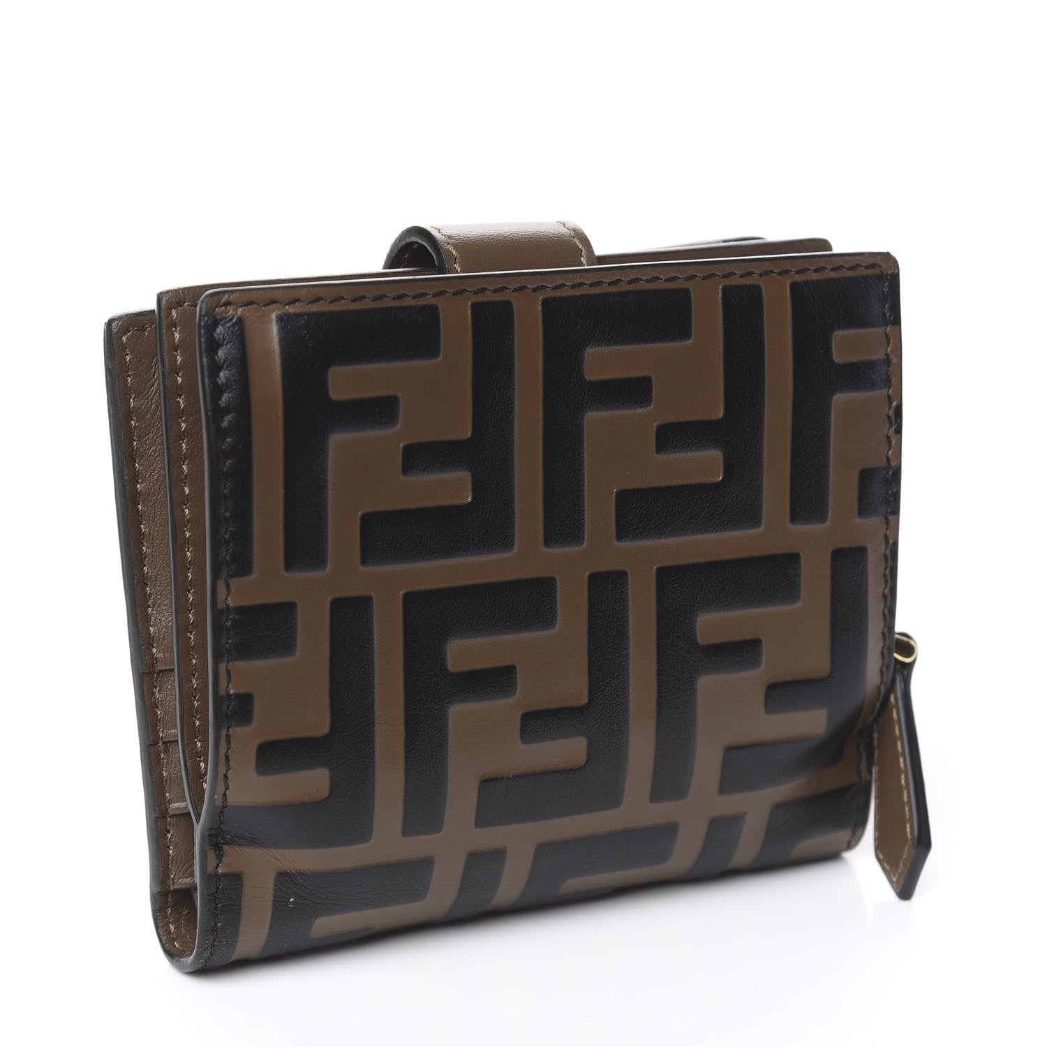Fendi Vitello Soft F is Fendi Bi-Color FF 1974 Embossed Compact Wallet Maya Black 3 of 8