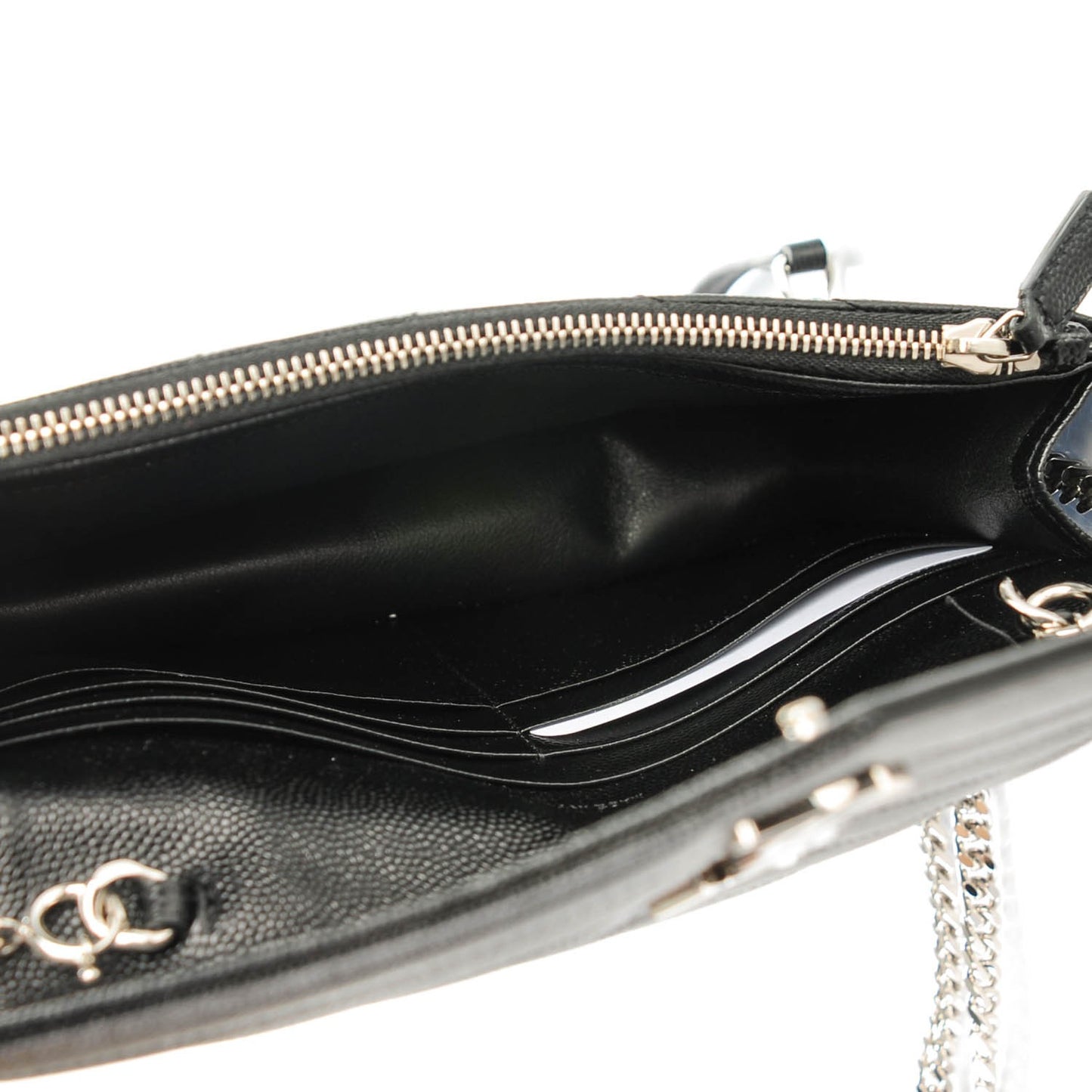 Grain De Poudre Matelasse Chevron Monogram Envelope Chain Wallet Black