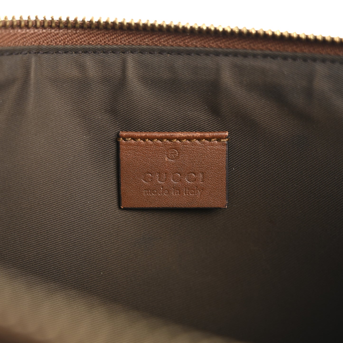 GG Supreme Monogram Web Kingsnake Embroidered Large Zip Pouch Brown
