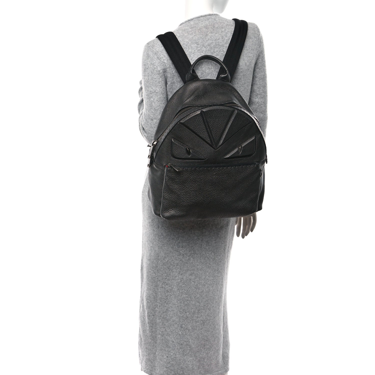 Fendi Cuoio Romano Lux Selleria Monster Eyes Embossed Rounded Backpack Asfalto 2 of 11