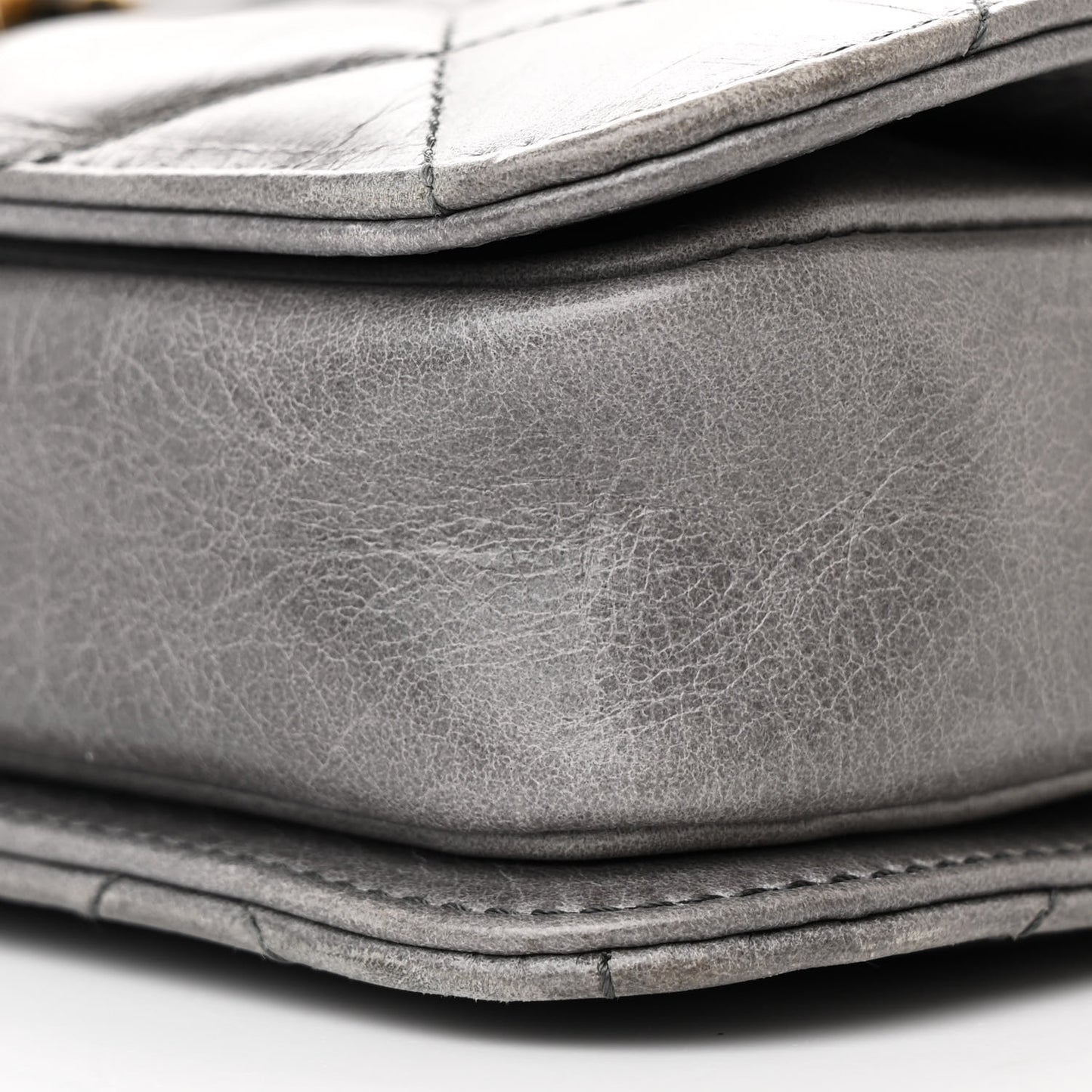 Glazed Calfskin Quilted Large Perfect Edge Flap Grey