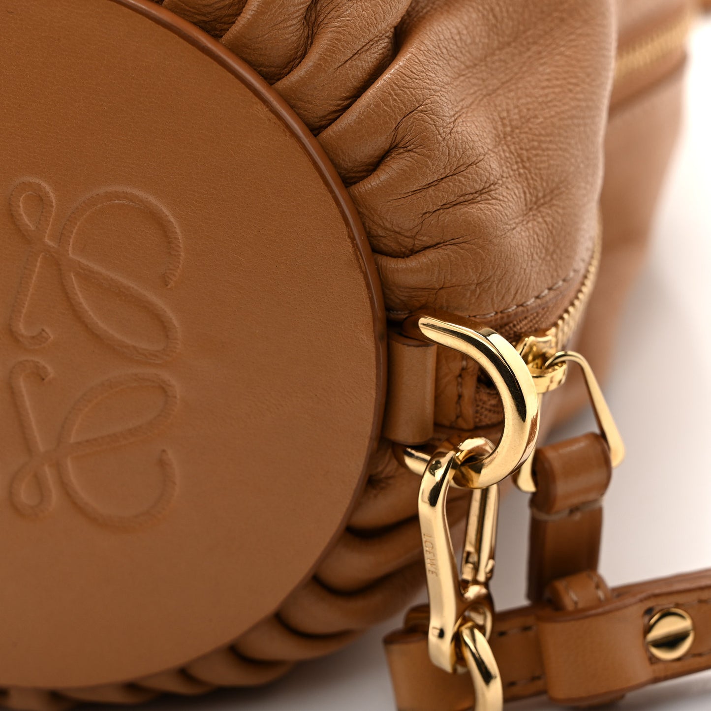 Lambskin Pleated Bracelet Pouch Shoulder Bag Warm Desert