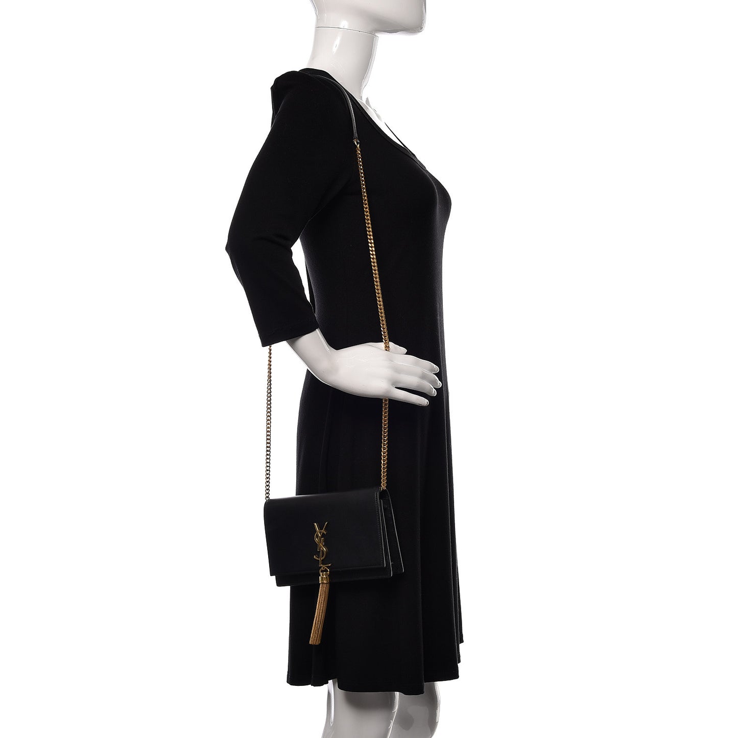Smooth Calfskin Classic Monogram Kate Tassel Chain Wallet Black