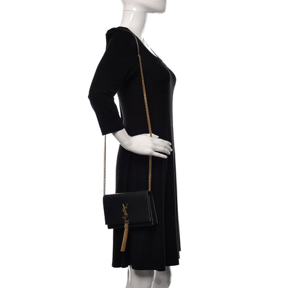 Saint Laurent Smooth Calfskin Classic Monogram Kate Tassel Chain Wallet Black 2 of 9