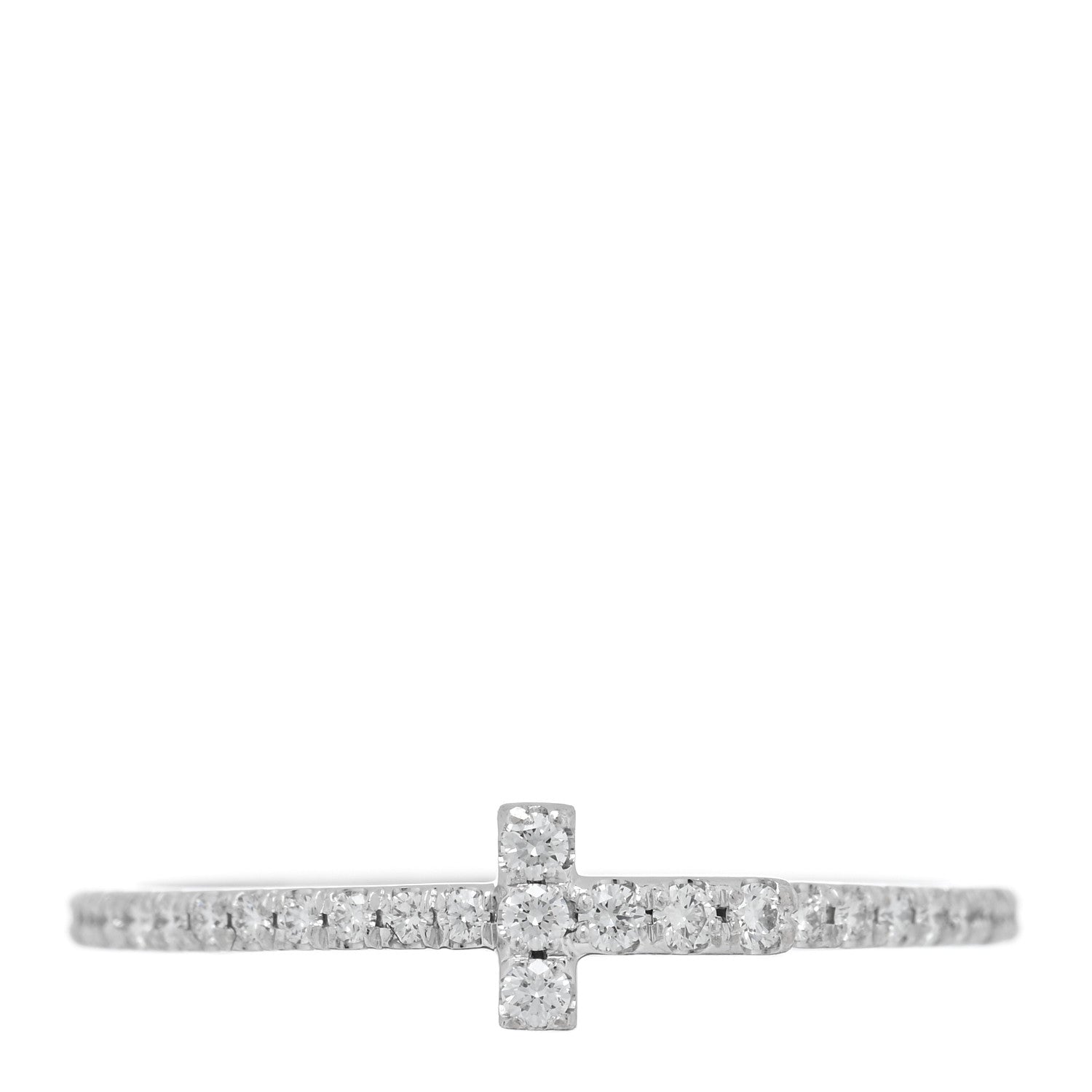 Tiffany 18K White Gold Diamond T Wire Pave Ring 54 7 1 of 5