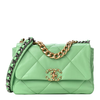 Chanel Goatskin Quilted Medium Chanel 19 Flap Light Green 1 of 16