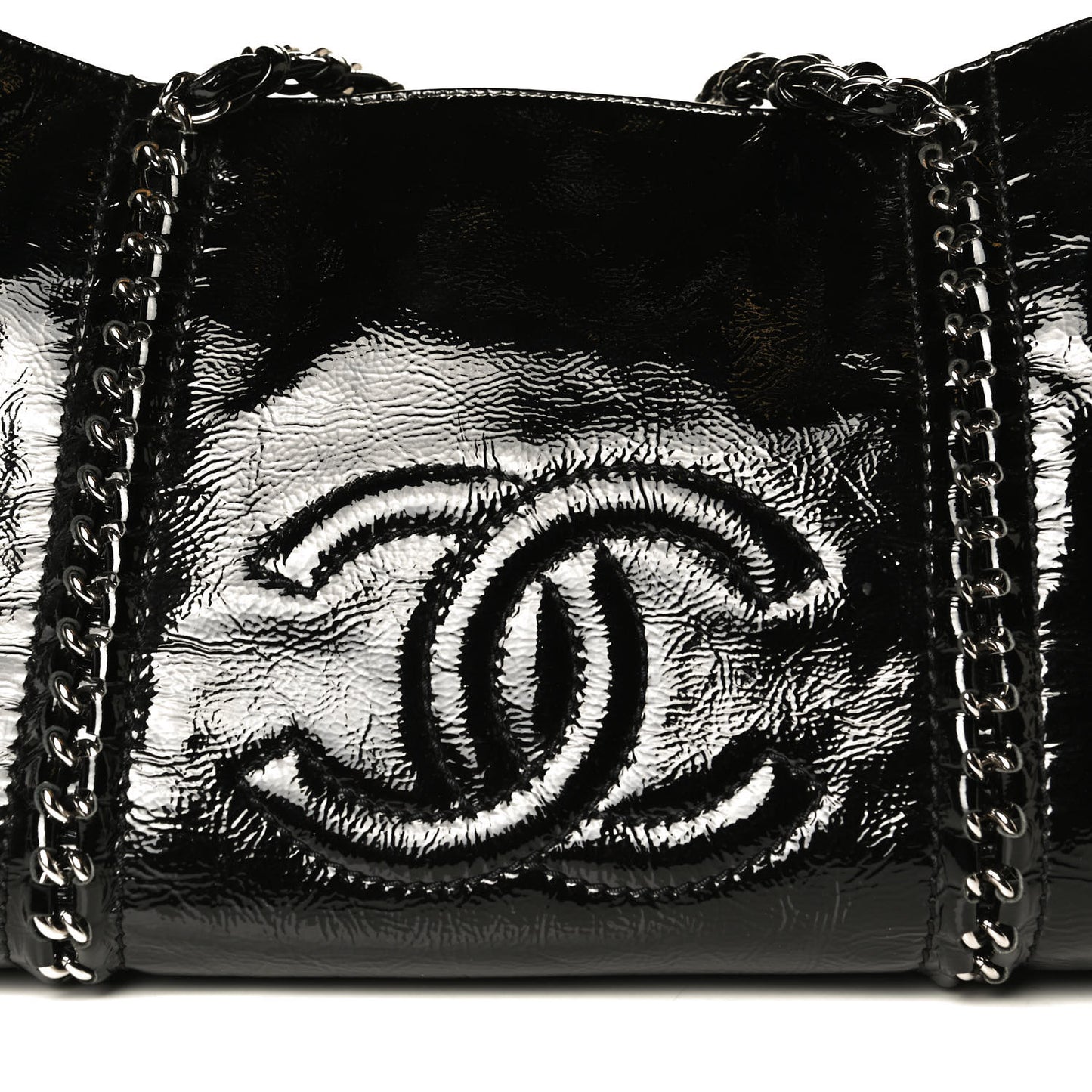 Patent Calfskin Large Luxe Ligne Tote Black