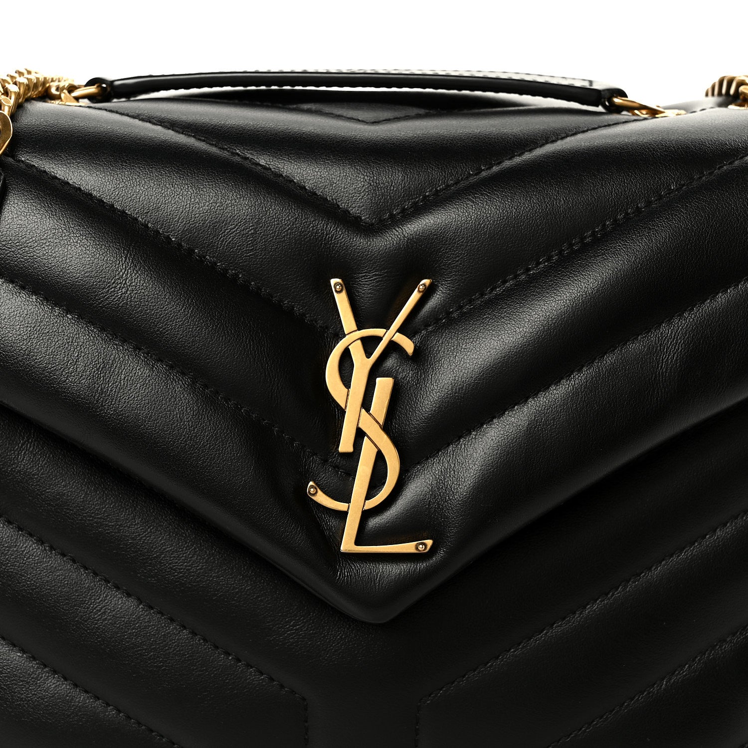 Saint Laurent Calfskin Y Quilted Monogram Small Loulou Chain Satchel Black 9 of 11