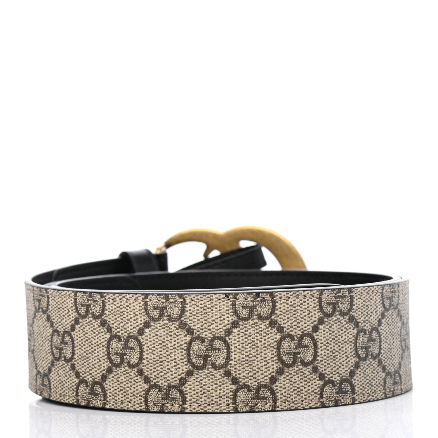 Gucci GG Supreme Monogram Matte Plutone Calfskin Double G 40mm Belt 95 38 Beige Ebony Black 2 of 5