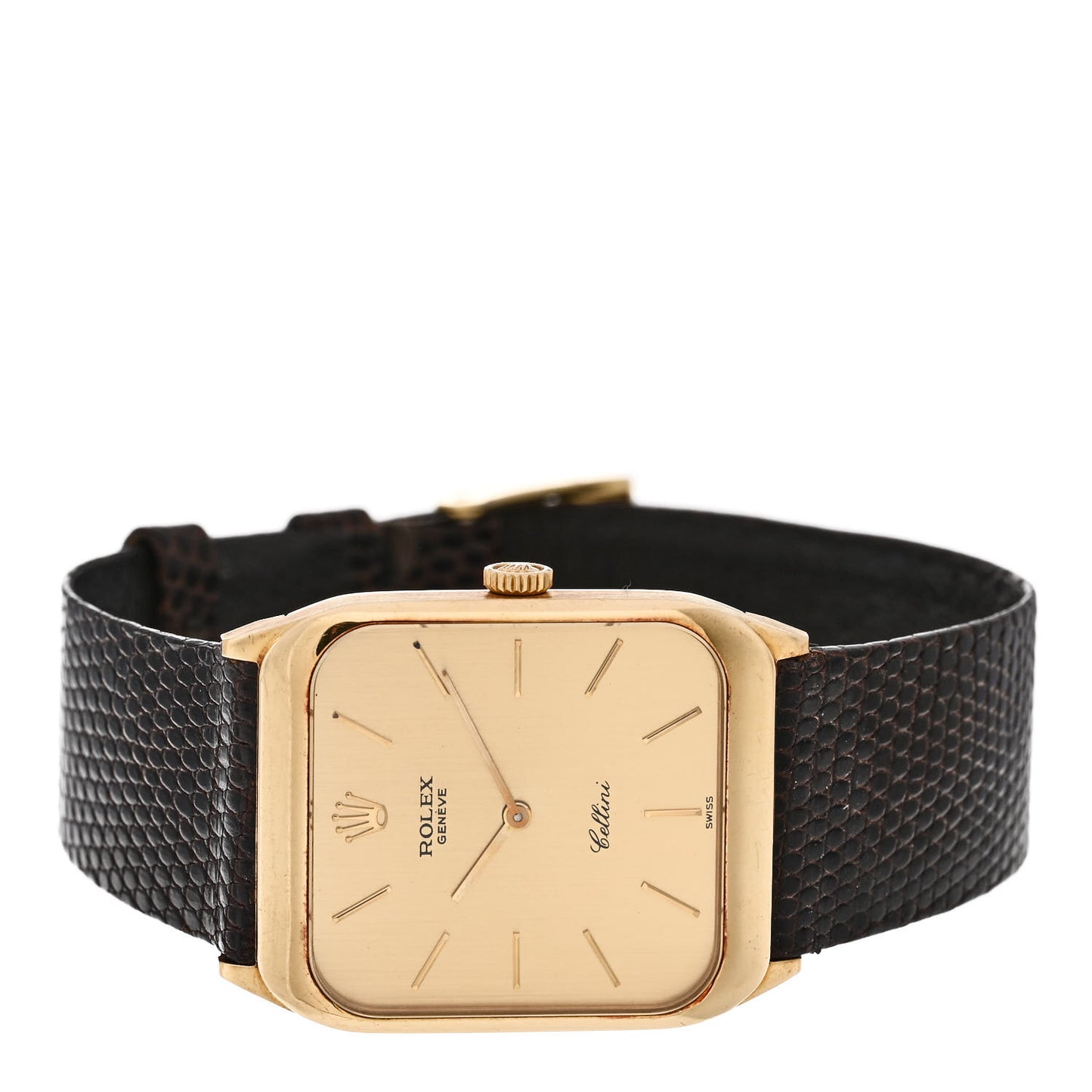 18K Yellow Gold Lizard 27mm Cellini Manual Winding Watch Champagne 4135