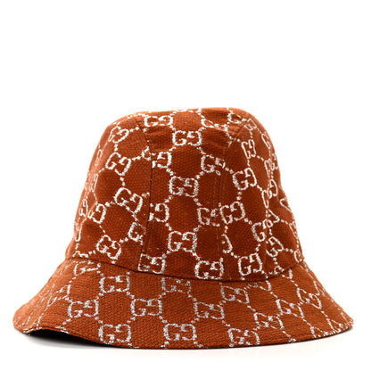 Gucci Canvas Lame GG Monogram Bucket Hat S Burnt Orange Silver 7 of 10
