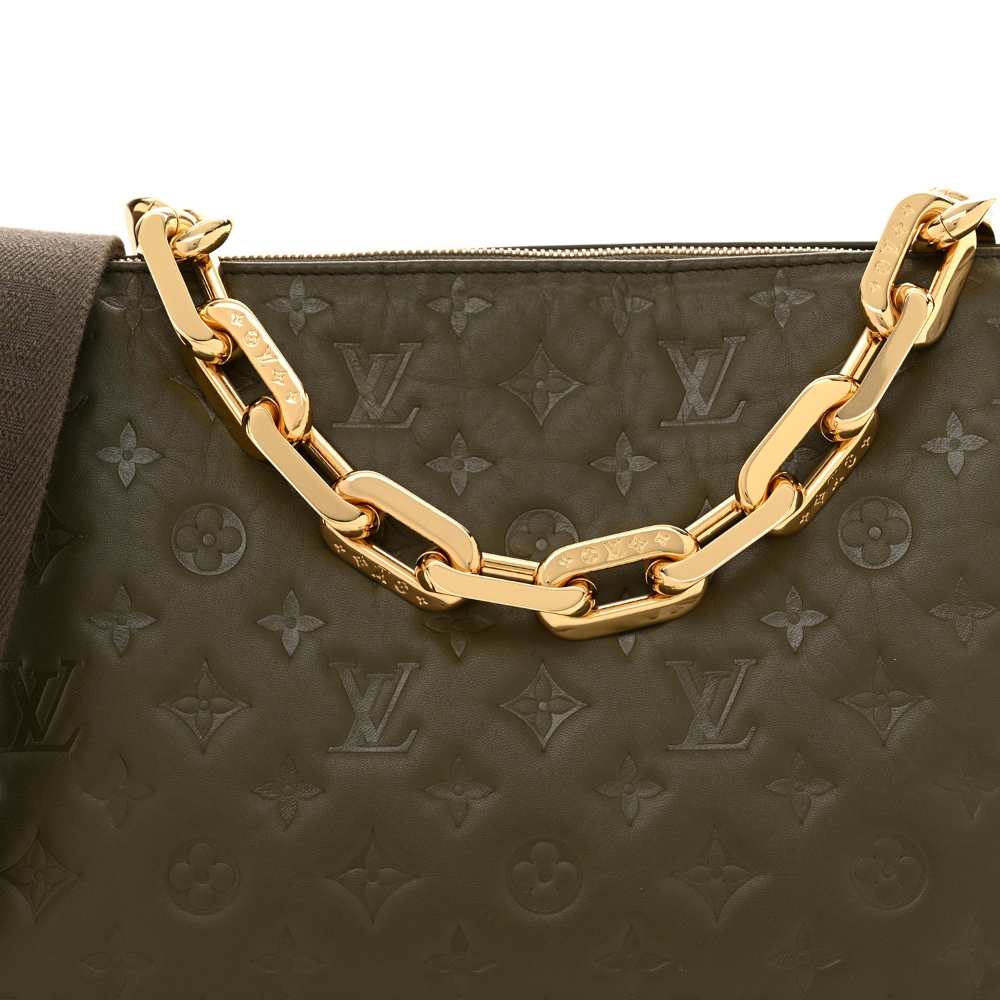 Lambskin Embossed Monogram Coussin MM Khaki