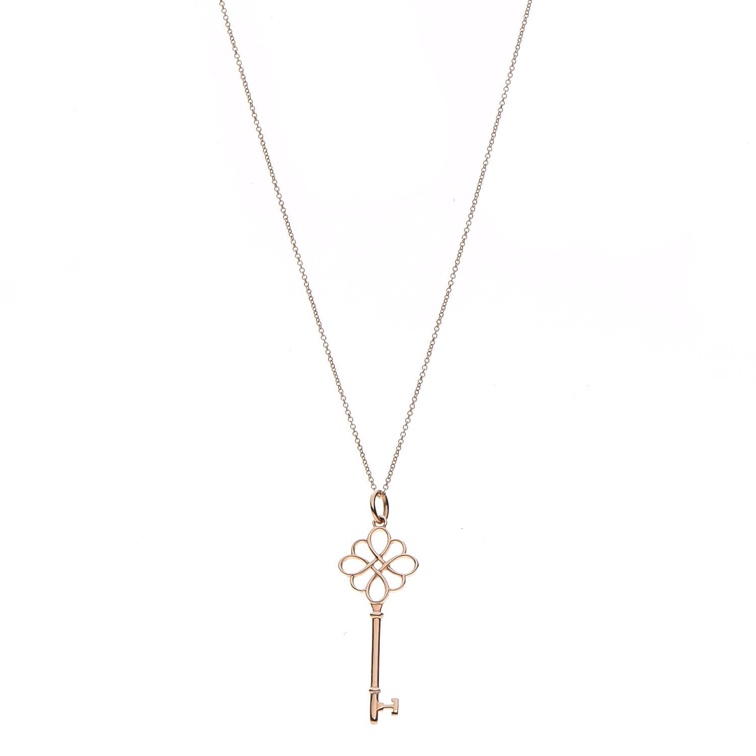 Tiffany 18K Rose Gold Knot Key Pendant Necklace 1 of 8