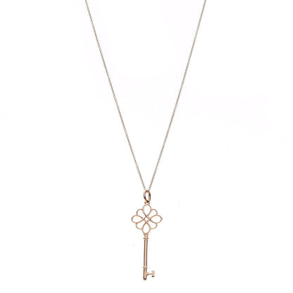 Tiffany 18K Rose Gold Knot Key Pendant Necklace 1 of 8