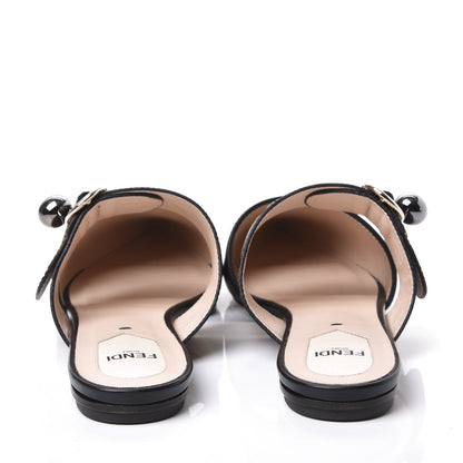 Fendi Vitello FF Embossed Buckle Flat Mules 37.5 Maya Black 7 of 10