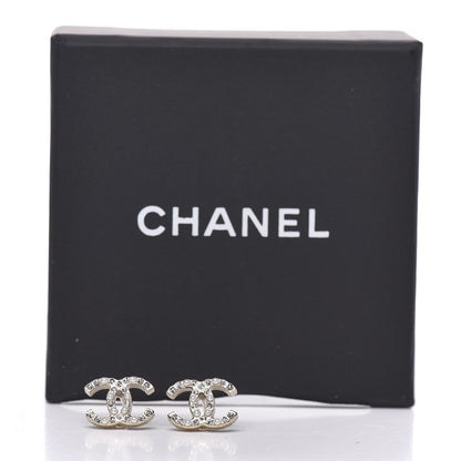 Chanel Pearl Crystal CC Charms Stud Earrings Light Gold 5 of 5