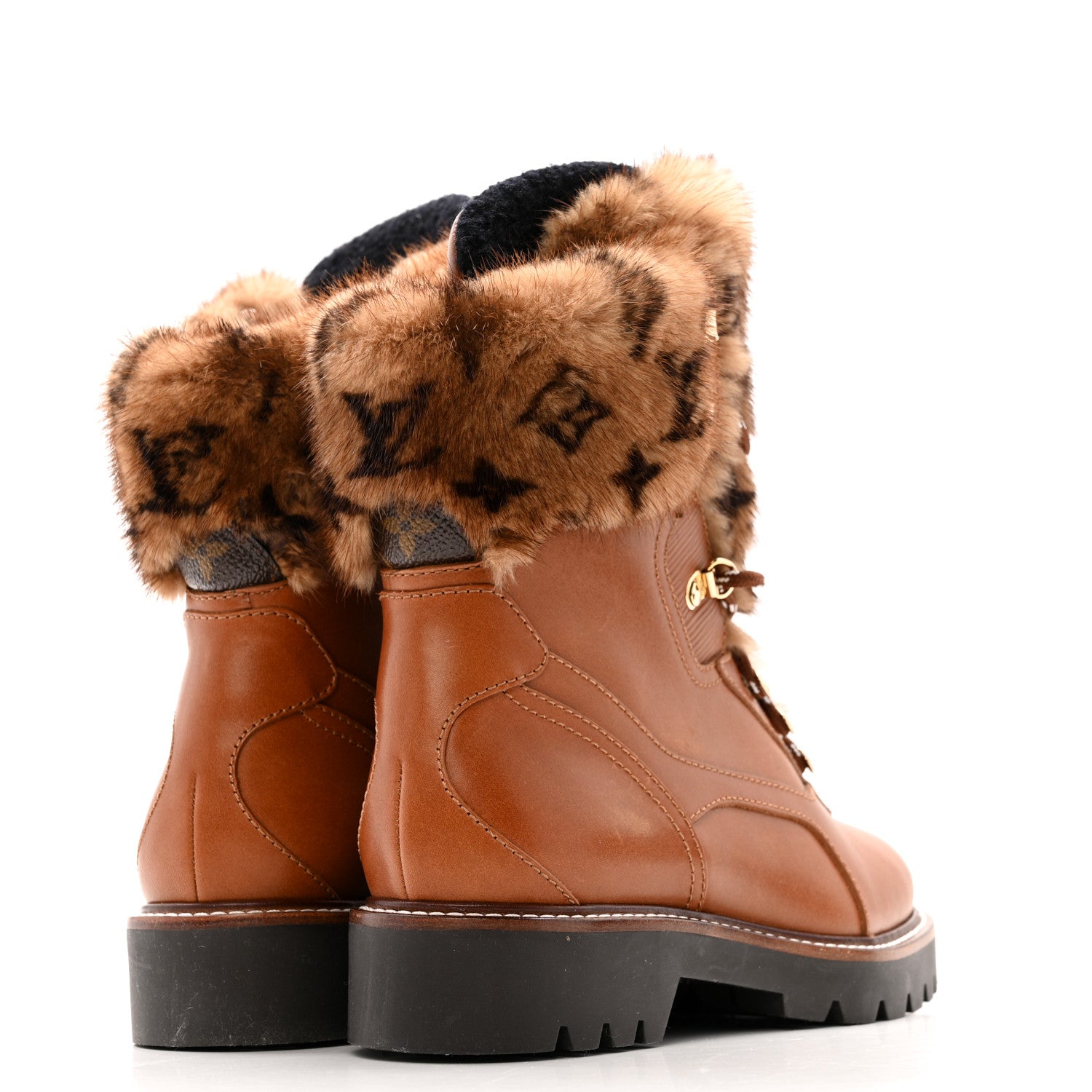 Louis Vuitton Calfskin Mink Territory Ranger Combat Boots 39.5 Cognac 5 of 12