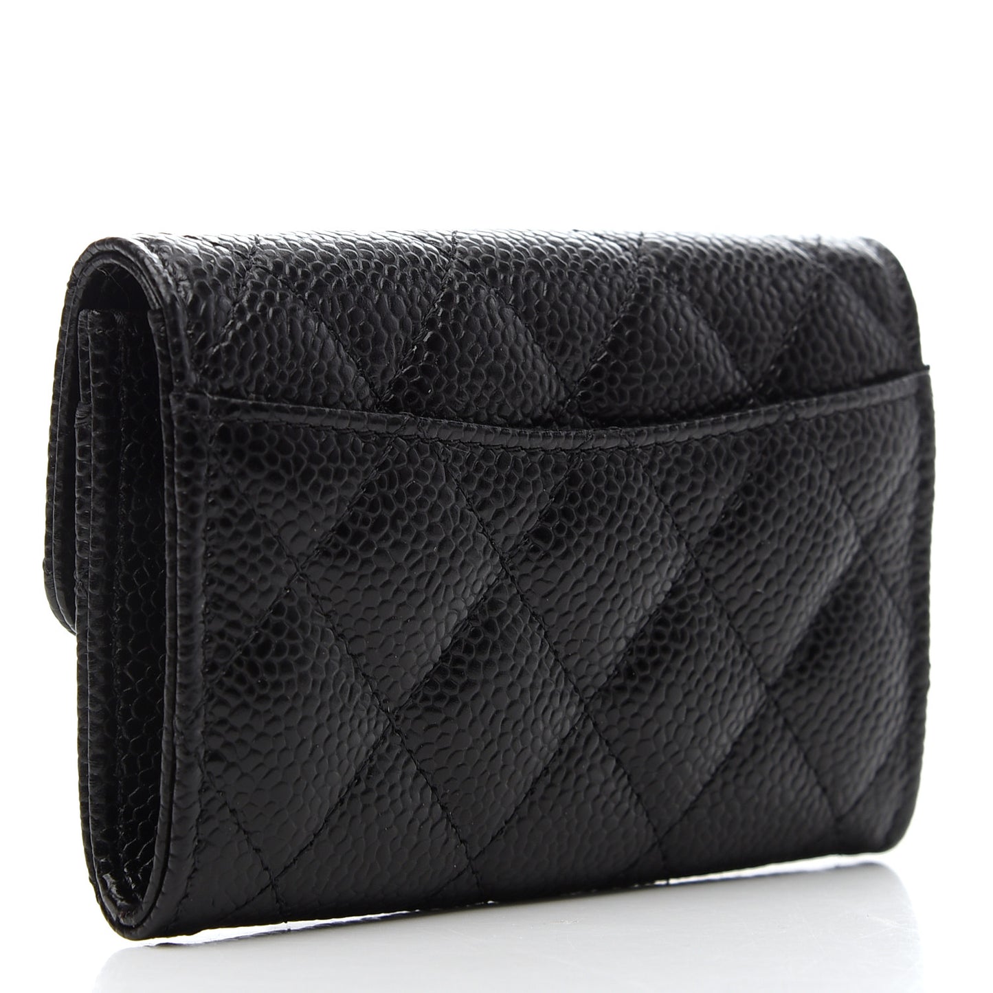 Caviar Quilted Flap Card Holder Wallet Black