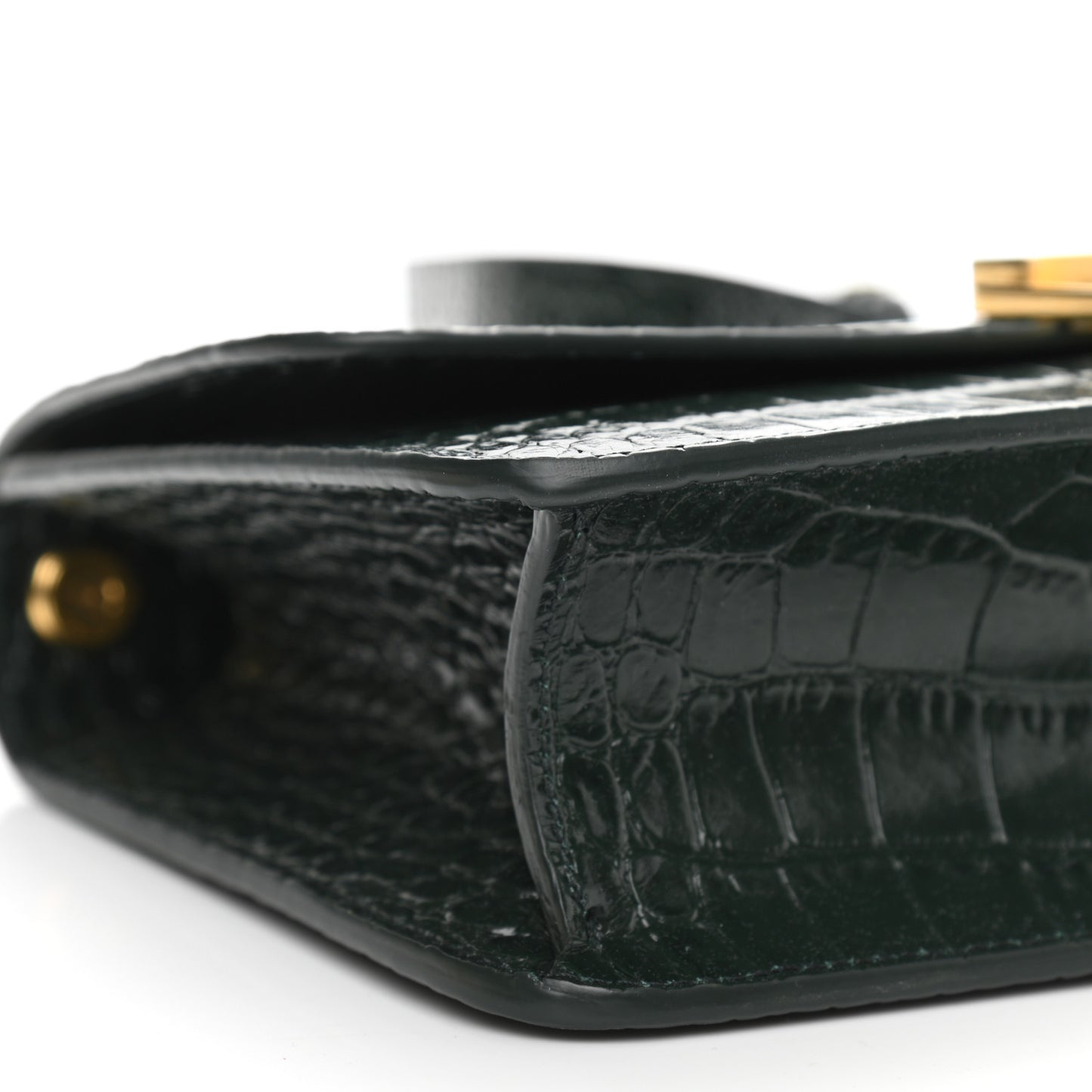Calfskin Crocodile Embossed Carre Satchel Dark Mint