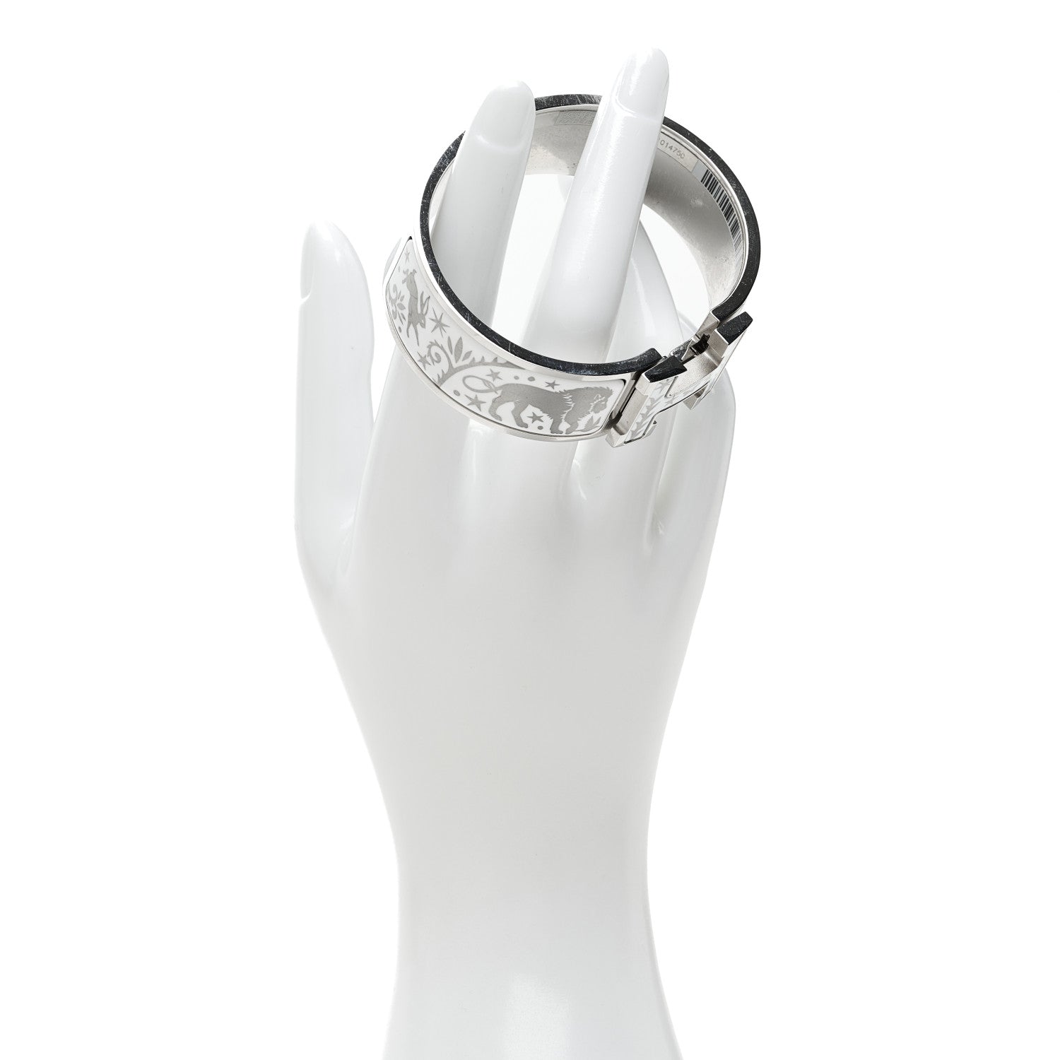 Hermes Enamel Wide Printed Sous Le Charme D Orphee Clic Clac H Bracelet Platinum White 2 of 5