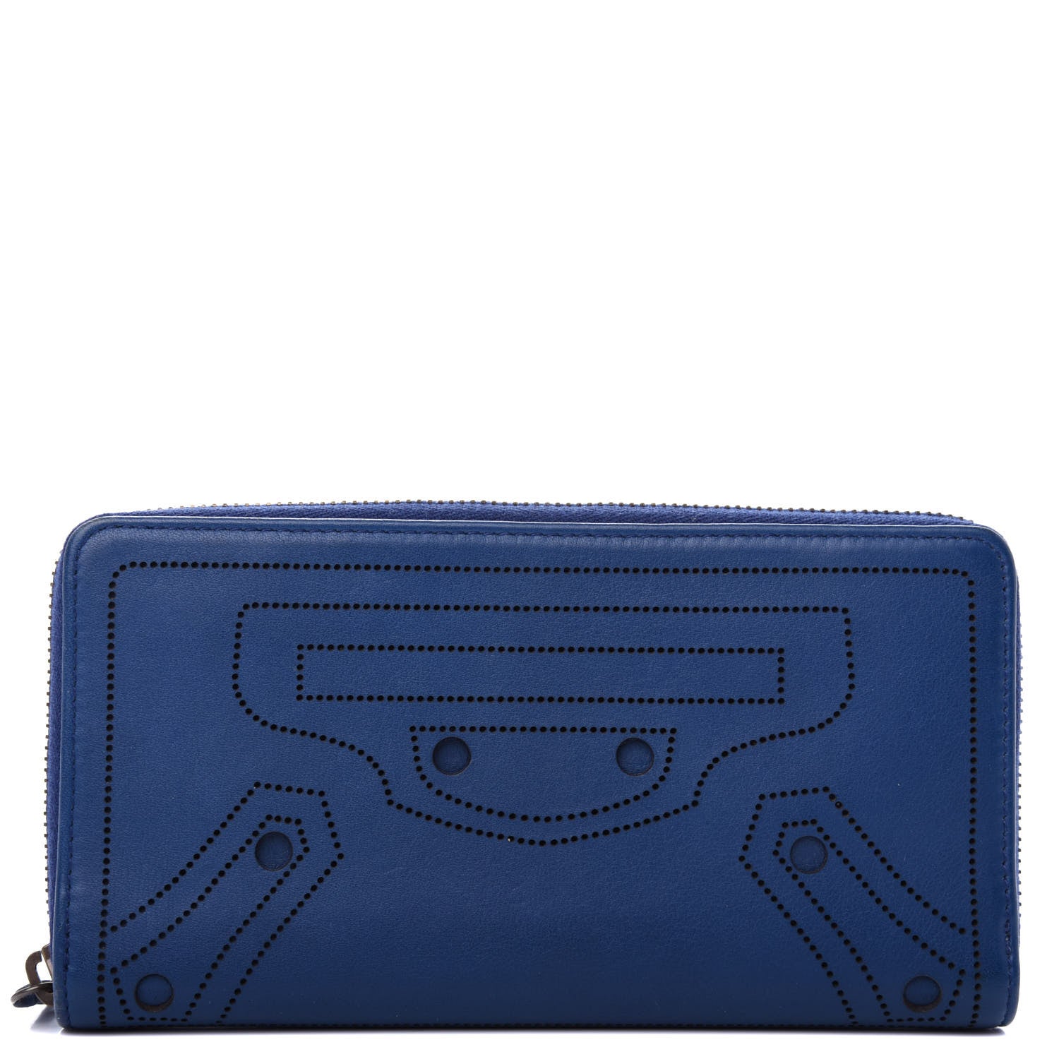Balenciaga Veau Soyeux Perforated Blackout Hardware Continental Zip Around Wallet Bleu Marine 1 of 8