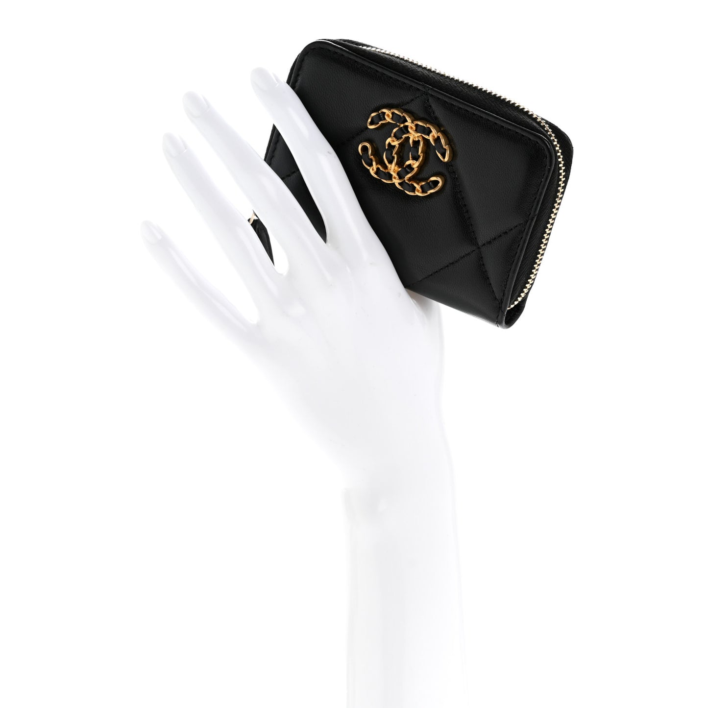 Lambskin Quilted Chanel 19 Zip Around Coin Purse Wallet Black